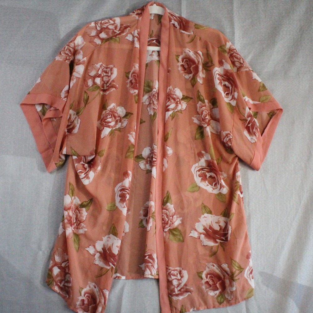 Heart & Hips Floral Kimono Cardigan Small Peach Rose Boho Cottagecore Romantic